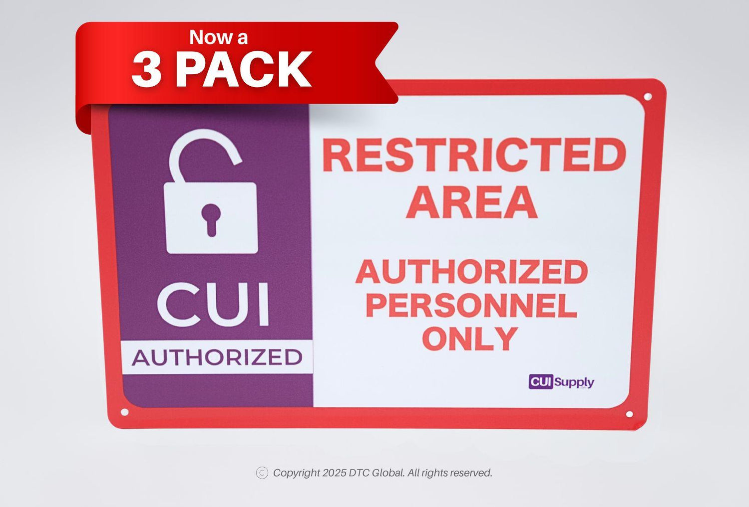 CUI Restricted Area Signs 3-pack metal notification signs for authorized personnel only with red border and mounting holes