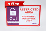 CUI Restricted Area Signs 3-pack metal notification signs for authorized personnel only with red border and mounting holes