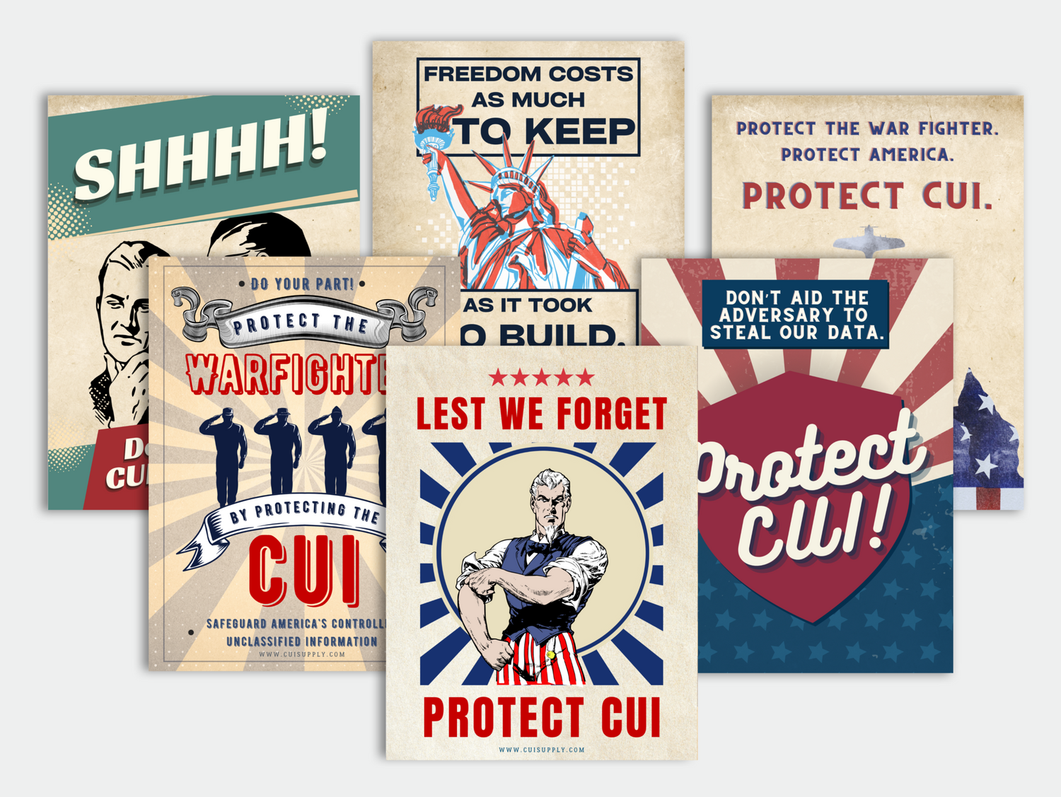 Set of 12 CUI Awareness Posters, 18x24 inches, promoting data security and protection of controlled unclassified information.