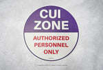 CUI Zone Floor Sticker with purple and white design stating "Authorized Personnel Only" for controlled areas