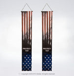 Protect CUI Hanging Banner 2-pack with weathered American flag design and durable material for indoor and outdoor use