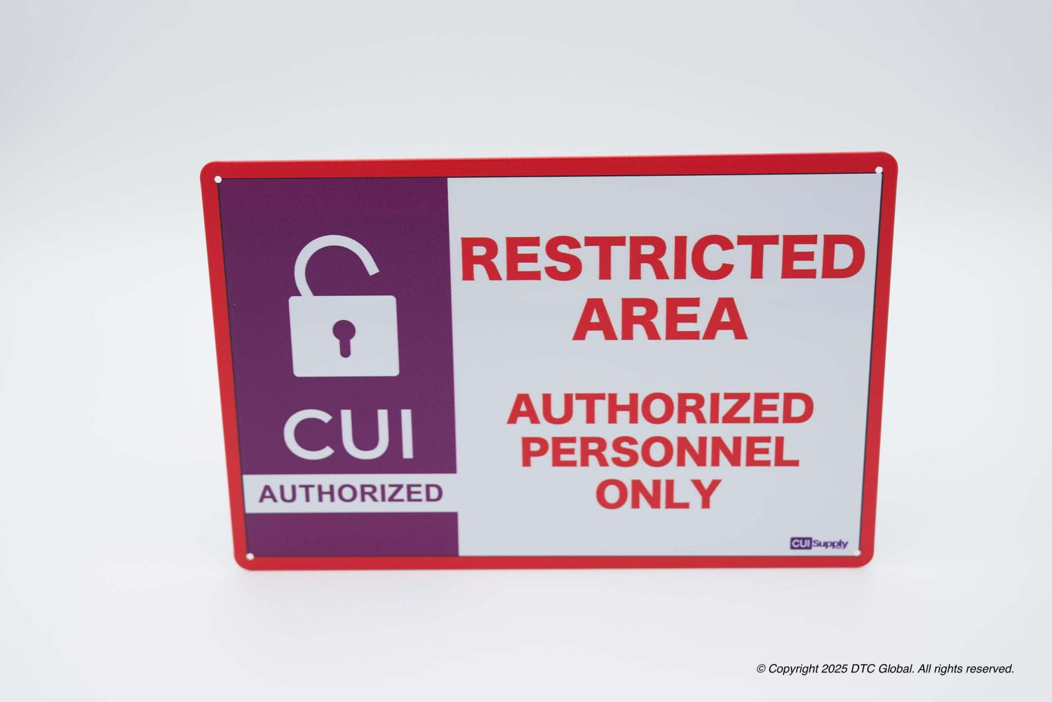 CUI Compliance Starter Pack restricted area authorized personnel only sign with lock icon and purple accent