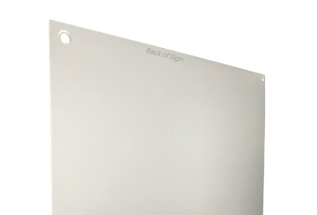 Blank back view of RRestricted Access to Network Equipment Sign PVC sign with mounting holes