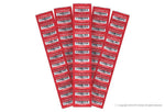 Red "CUI Restricted" flexible metal asset labels with barcodes on five sheets totaling 60 labels for inventory tracking CUI Restricted Asset Labels