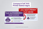 CUI printer and scanner station signs with cover sheets and destruction container labels