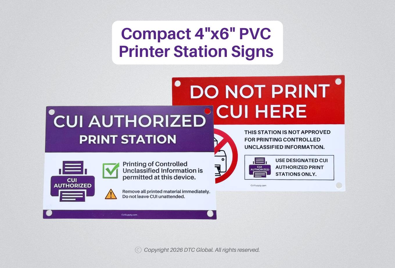 CUI printer and scanner station signs with cover sheets and destruction container labels