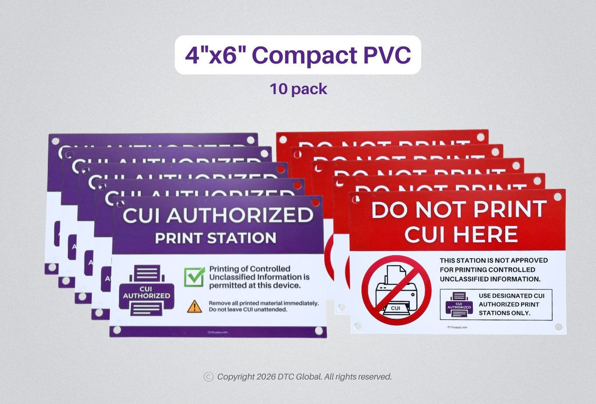 CUI printer station signs for authorized and do not print notices