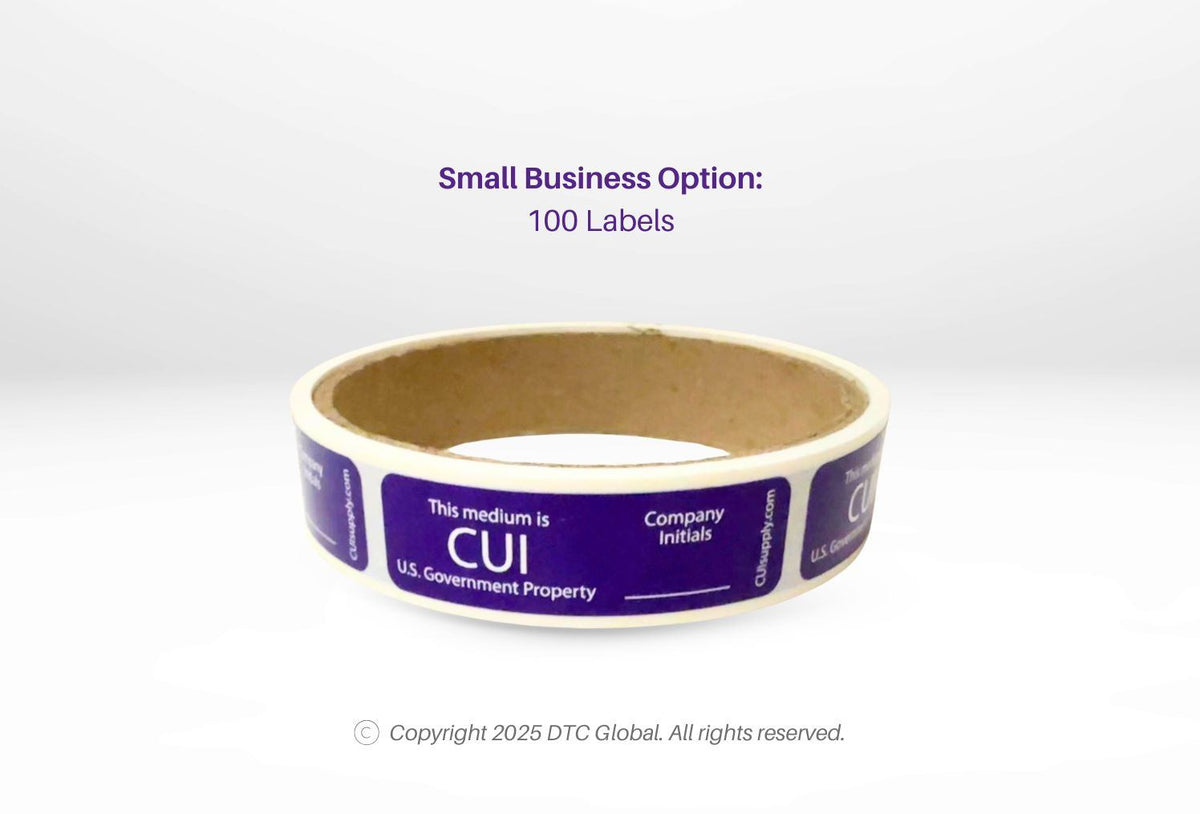 Ultimate CUI Compliance Pack purple roll of 100 CUI U.S. Government Property labels for media protection